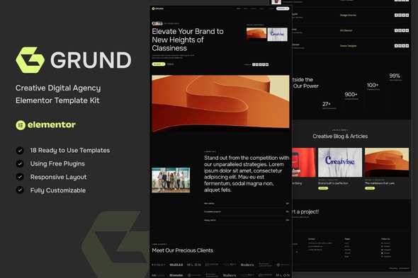 Grund - Creative Digital Agency Elementor Template Kit